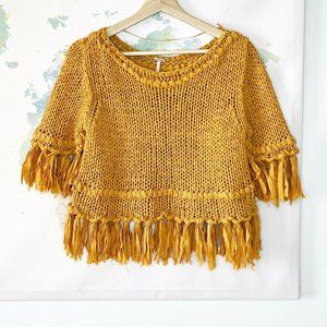 Free People Size Small Sweater On The Fringe Knit Pullover Yellow Crochet $108